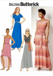 6206 BUTTERICK EZ JERSEY PULLOVER DRESS STRAPLESS/ SLEEVES PATTERN 6-14; 14-22
